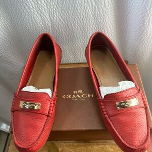 Coach “Fredrica” Red pebble leather loafer Size 7